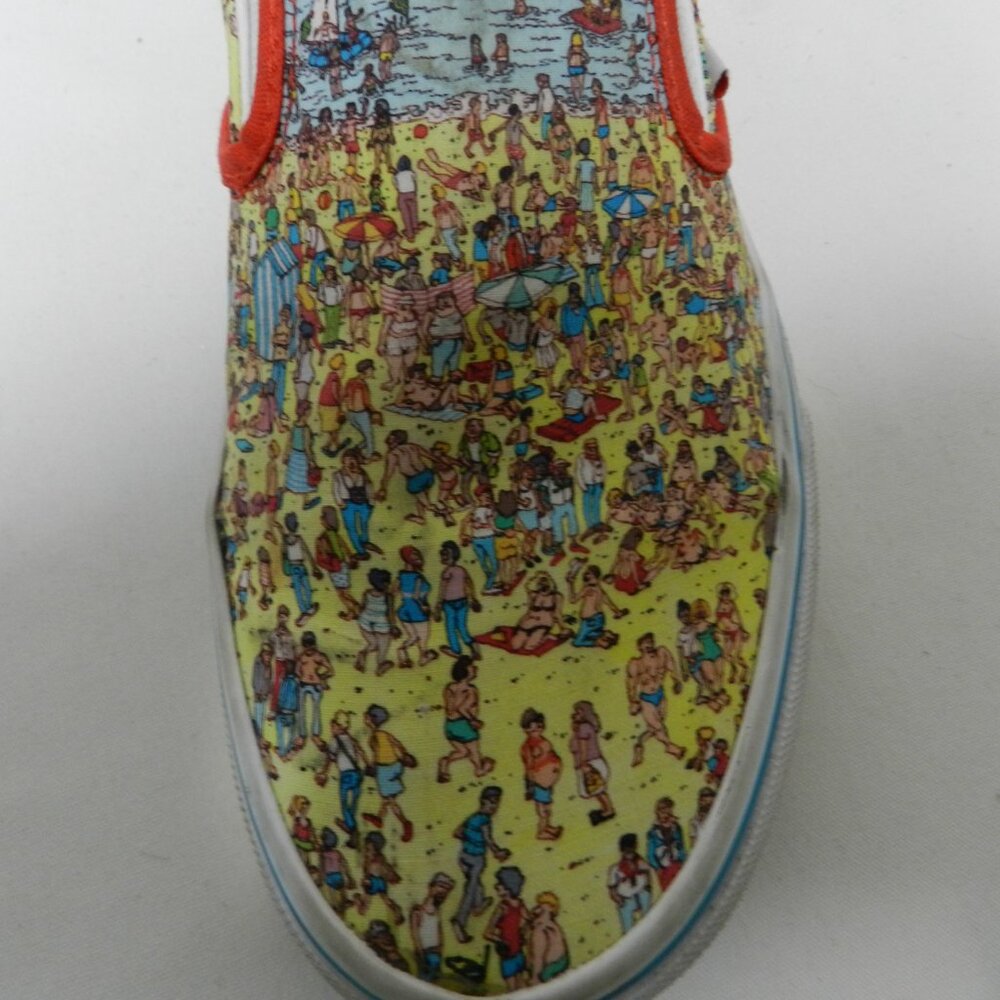 Vans Slip-On Sneakers Yellow Beach Crowd Print with Red Trim - Picture 7 of 11